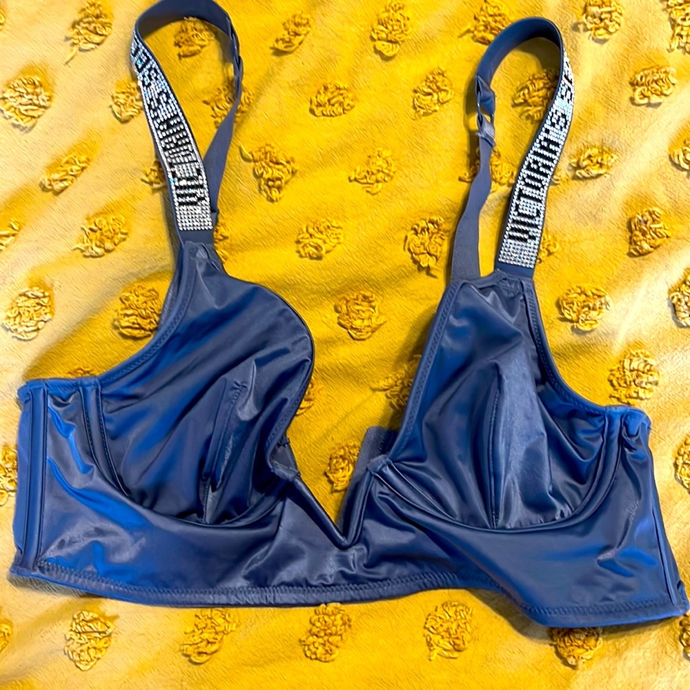Victorias Secret Bedazzled Strap Satin Blue Bralette